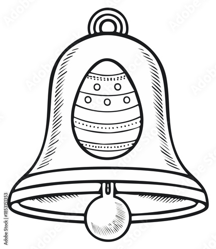 Hand-drawn sketch of a traditional Easter bell with a decorated egg ornament