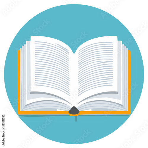 Open Book Vector Icon with Pages and Cover on Teal Circular Background for Educational or Library Concepts