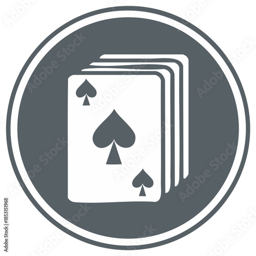 Cards Stack with Spade Icon Inside a Circle, Casino Gambling Games Illustration