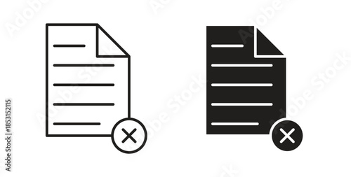 Delete Document icons. thin line and glyph vector icons pack on white background