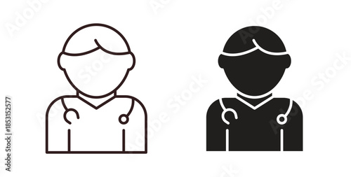 Doctor icons. thin line and glyph vector icons pack on white background