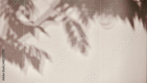 Wide horizontal view of foliage silhouettes on fabric texture, interior design background