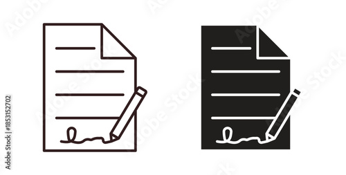 Document signed icons. thin line and glyph vector icons pack on white background