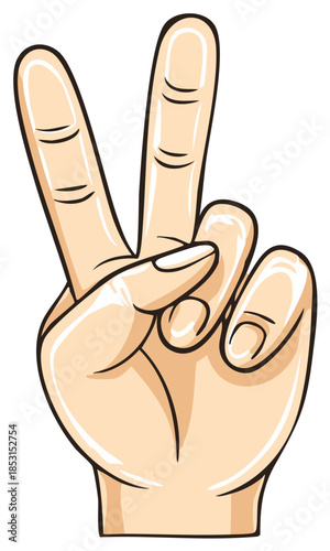 Cartoon Hand Gesture for Peace and Victory with Two Fingers Up Isolated Illustration