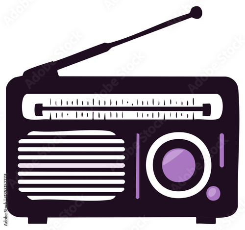 Stylized retro portable radio receiver with antenna vector illustration