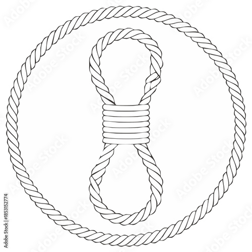 Detailed outline drawing of a noose knot with a circular rope element illustration