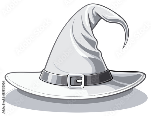Stylized Witch Hat Illustration for Halloween or Fairy Tale Themes –  Pointed Wizard Cap with Buckle for Costume Parties