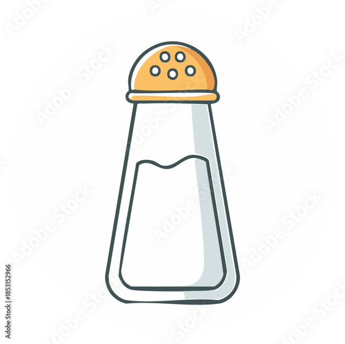 Cartoon styled salt shaker with round holes on lid dispensing condiment ingredient for seasoning dish or recipe