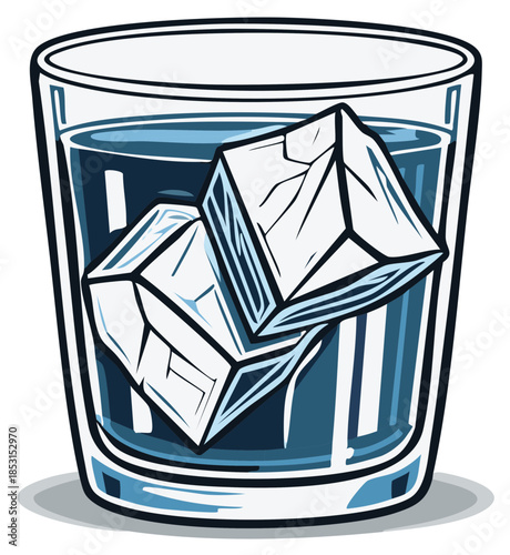 Icy Beverage: Stylized Glass with Ice Cubes and Blue Liquid Illustration