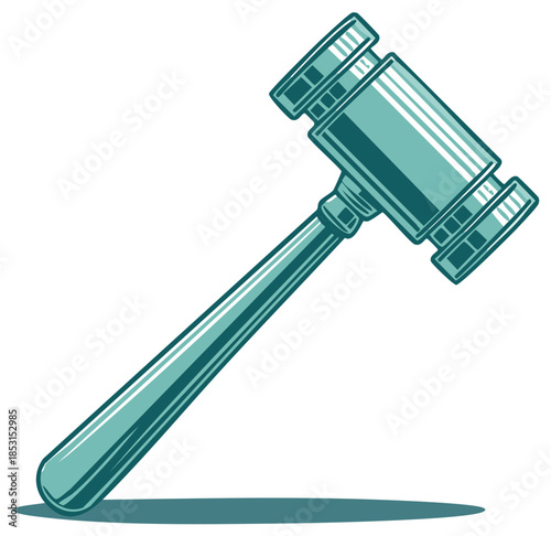 Illustration of a teal colored gavel, a symbol of justice and legal proceedings.