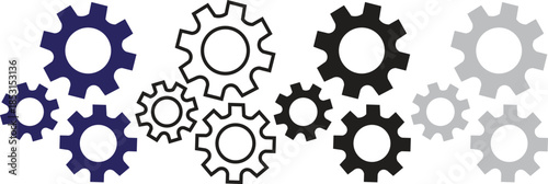 Industrial Gears in Various Sizes and Colors Representing Machinery, Gear Mechanisms, and Process Flows for Engineering and Business Systems