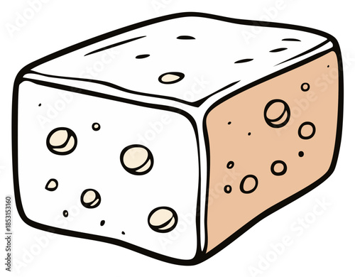 Cartoon block of white cheese with holes vector illustration food icon
