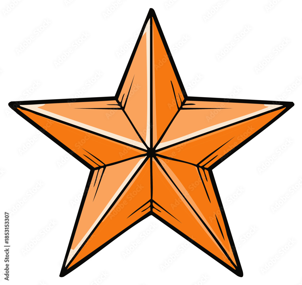 Obraz premium Orange Five-Pointed Star with Black Outline and Cartoon Style Illustration