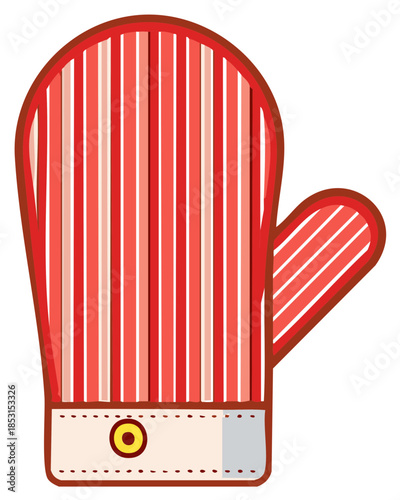 Red Striped Oven Mitt Kitchen Glove Cartoon Illustration for Cooking