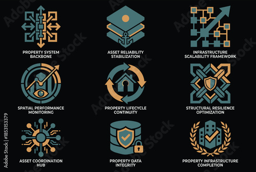 Property management and infrastructure optimization icons