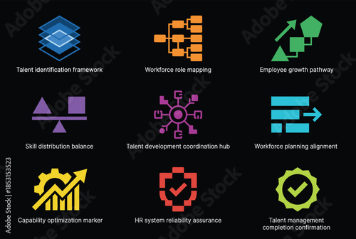 HR talent management and workforce planning icons for business strategy