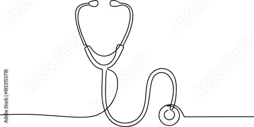 Stethoscope one continuous line design.one line vector illustration with out background.