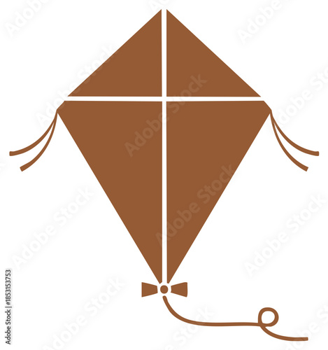 Brown Kite Silhouette Flying with Streamers and Tail