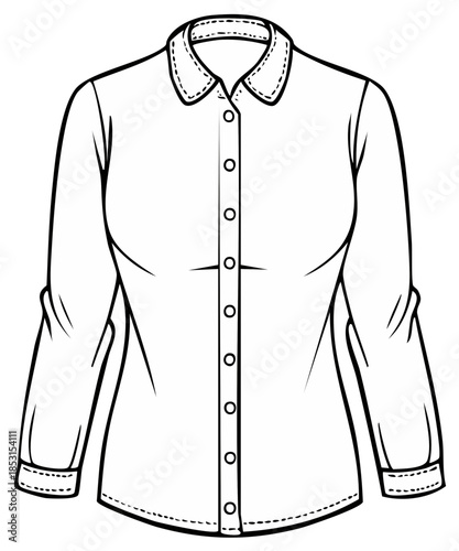 Classic Women's Long Sleeve Button Down Shirt Fashion Illustration