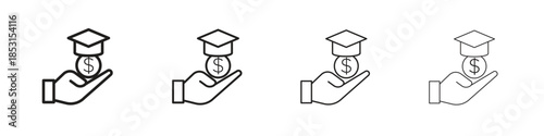 School fees icons, Set of linear icons. Black linear palm icons