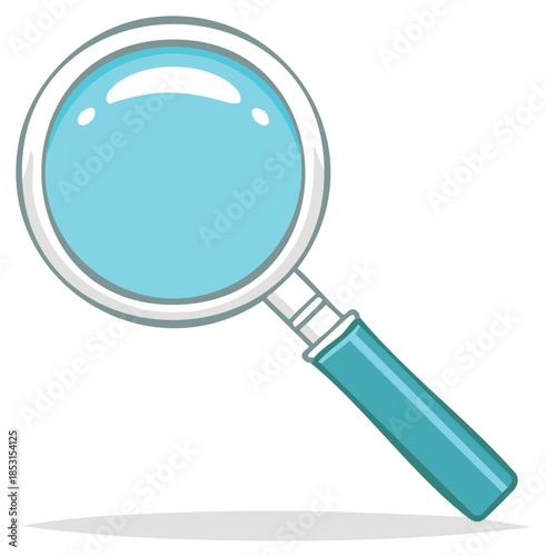 Magnifying glass with bright blue lens and teal handle cartoon style