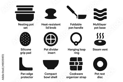 Pot hanging set cookware icons multilayer shell strap portable insert icon nesting