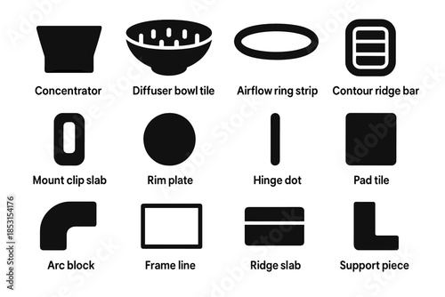 Vector dryer bowl bar slab strip line attachments rim tile dot icon
