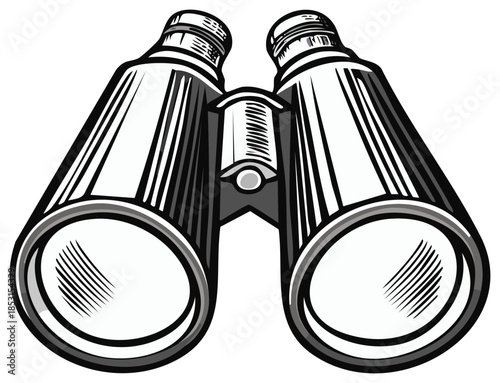 Vector illustration of classic binoculars in grayscale for observation, exploration, and discovery