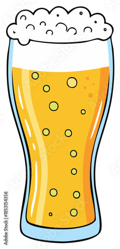 Cartoon glass of beer with foam and bubbles