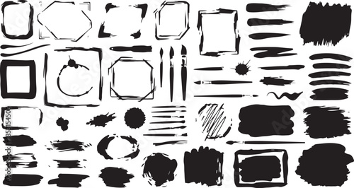 Hand drawn frames and brush strokes vector illustration