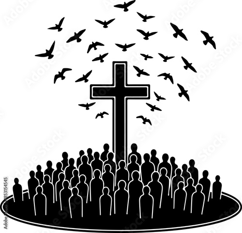 Jesus Christ Crucifixion Silhouette with Followers Vector