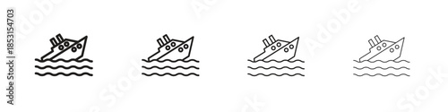 Sinking ship icons, Set of linear icons. Black linear palm icons