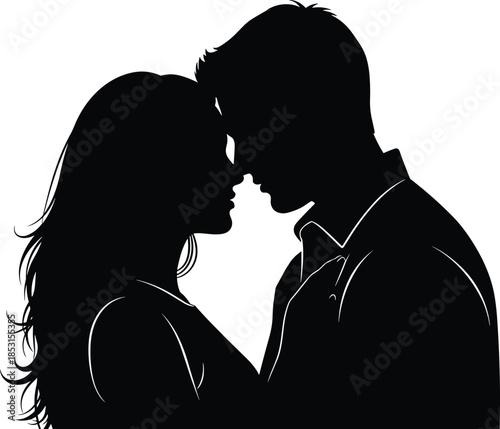 Romantic couple silhouette with intimate face-to-face pose for love, connection, and emotional design themes.