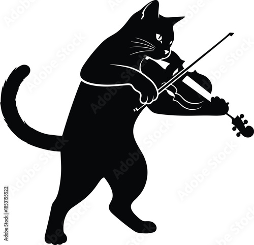 Cat playing violin isolated on white background, Vector, illustration