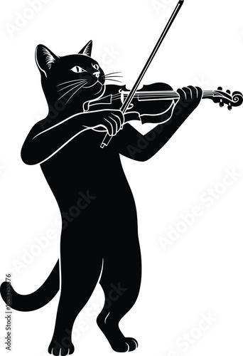 Cat playing violin isolated on white background, Vector, illustration