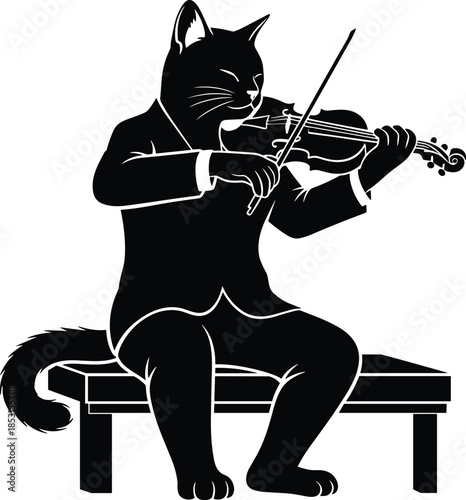 Cat playing violin isolated on white background, Vector, illustration