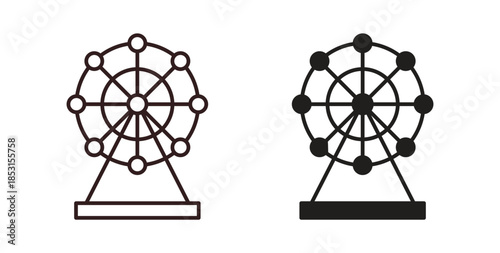 Ferris wheel icons. thin line and glyph vector icons pack on white background