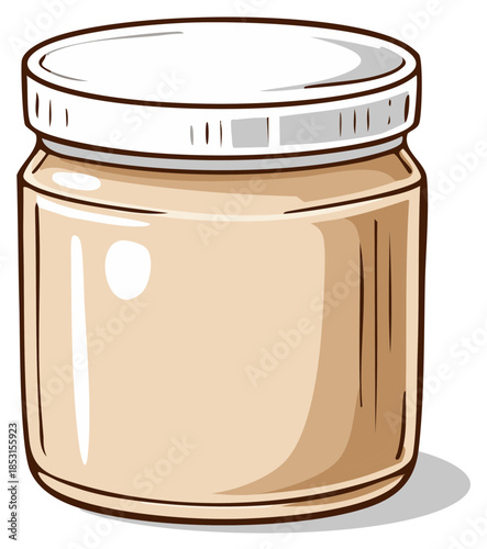 Cartoon style glass jar with white lid for food or cream product illustration