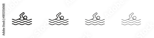 Swim icons, Set of linear icons. Black linear palm icons