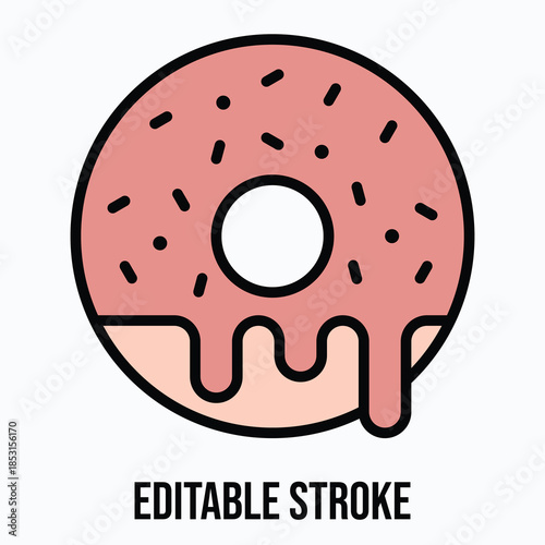 Donut Icon Isolated Vector Lineal Colour Style Icon, Editable Stroke