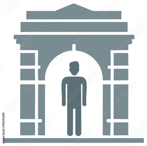 Person Silhouette Under an Archway Icon Vector, Landmark Representation