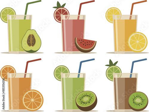 Set of colorful cocktails and fruit drinks