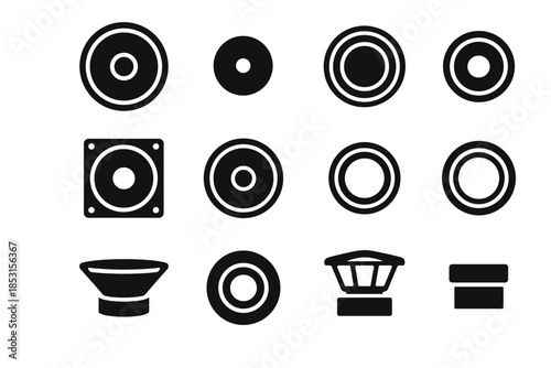 Shallow cone tweeter cap driver vector icon frame speaker magnet icons coil