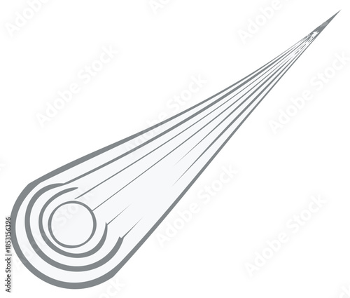 Abstract illustration of a comet or meteor with trails in grey