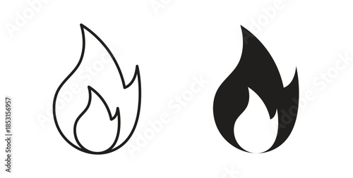 Flame icons. thin line and glyph vector icons pack on white background