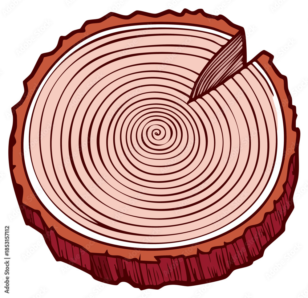 Fototapeta premium Illustration of a wood slice with rings showing age, vector design.