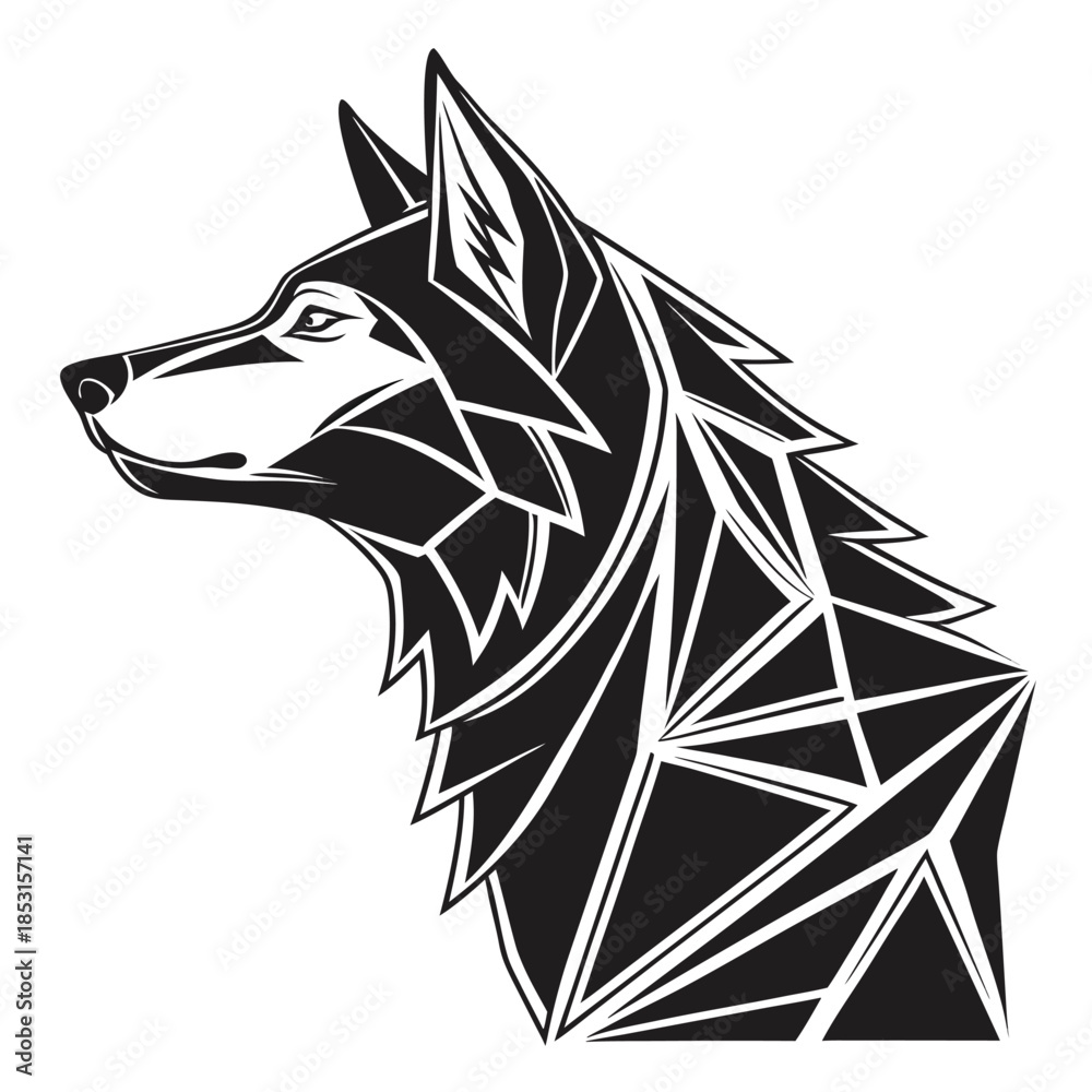 Obraz premium Vector illustration geometric wolf head in black and white