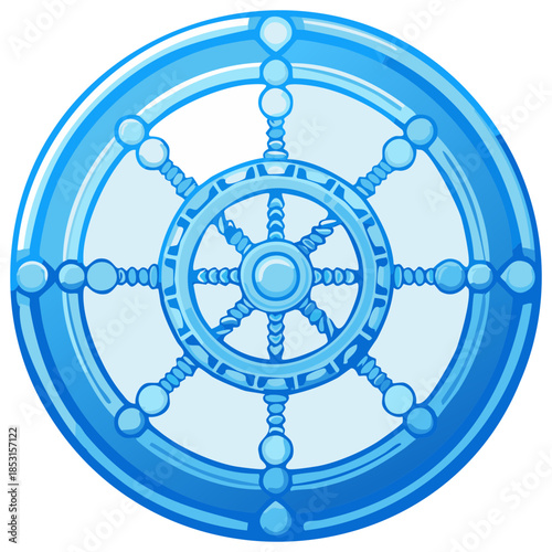 Wheel of Dharma Illustration Buddhism Eight Spokes Symbol in Blue Tones