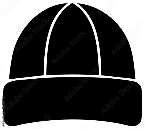 Black Beanie Hat Icon Silhouette - Winter Headwear Accessory for Cold Weather