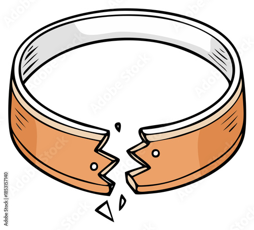 Orange broken ring cartoon illustration depicting divorce, separation, or relationship end concept.